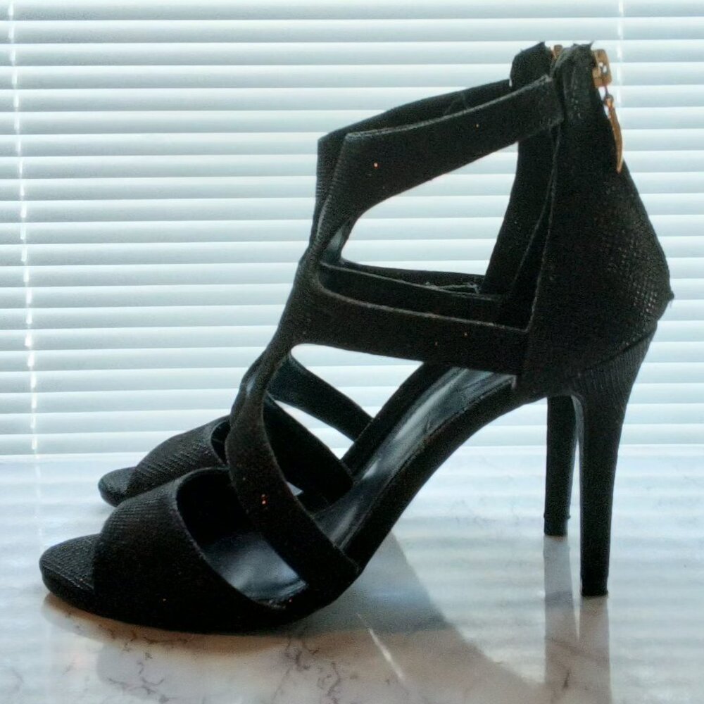 Maripe Womens Black Sparkly Glitter Stiletto 4" Heels Black High Heels Size 9 - Picture 2 of 16